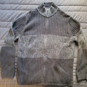 Express Men's Charcoal and Light Gray Zip-Up Sweater